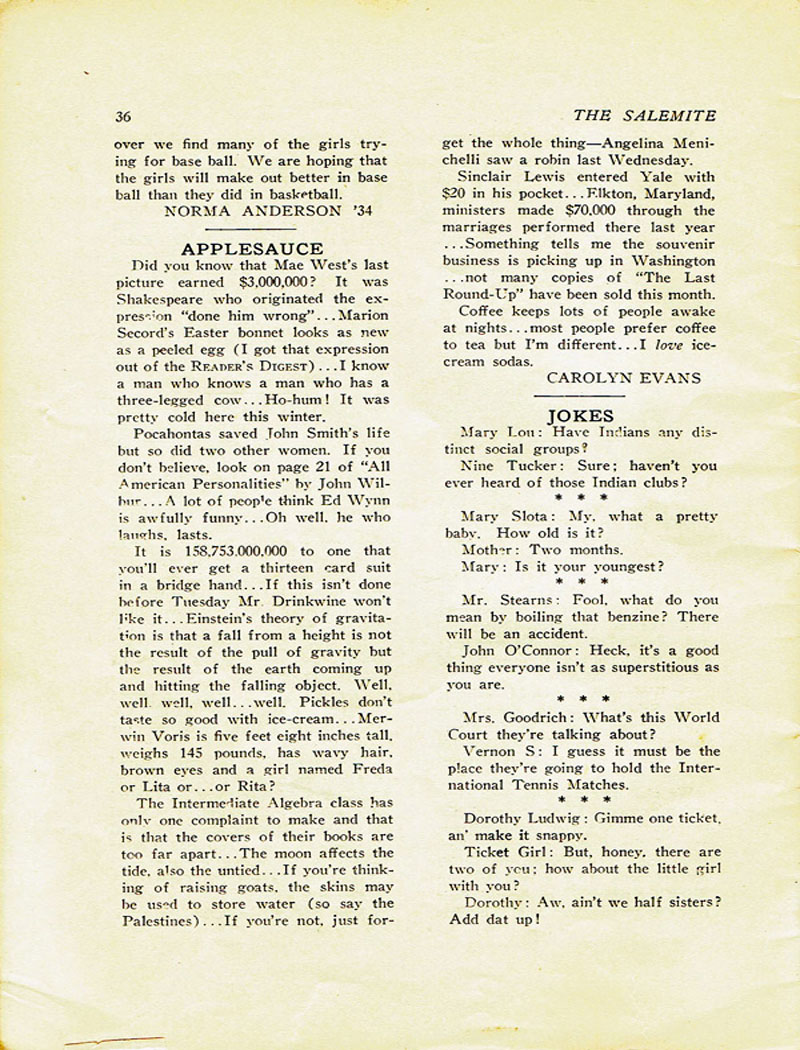 Purdys Central High - Class of 1934 - SALEMITE Magazine, Spring Issue, April 1934