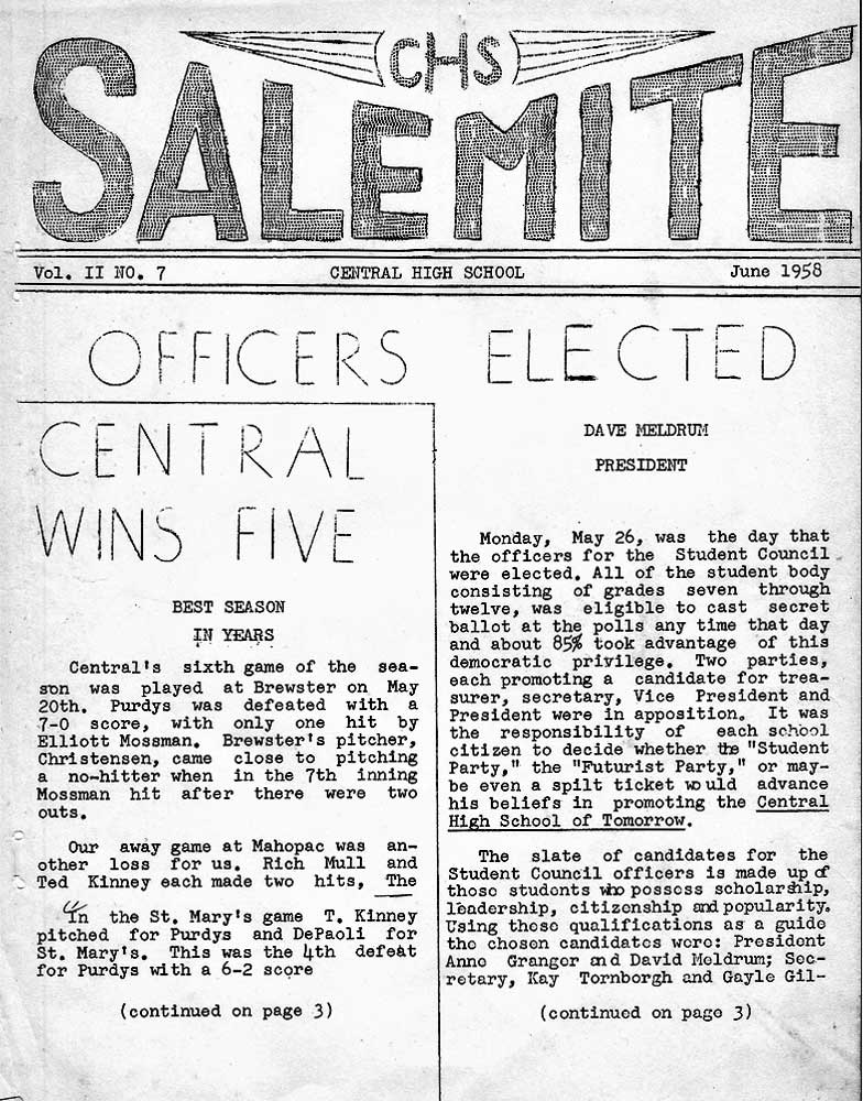 Purdys central High - "SALEMITE" News, June 1958